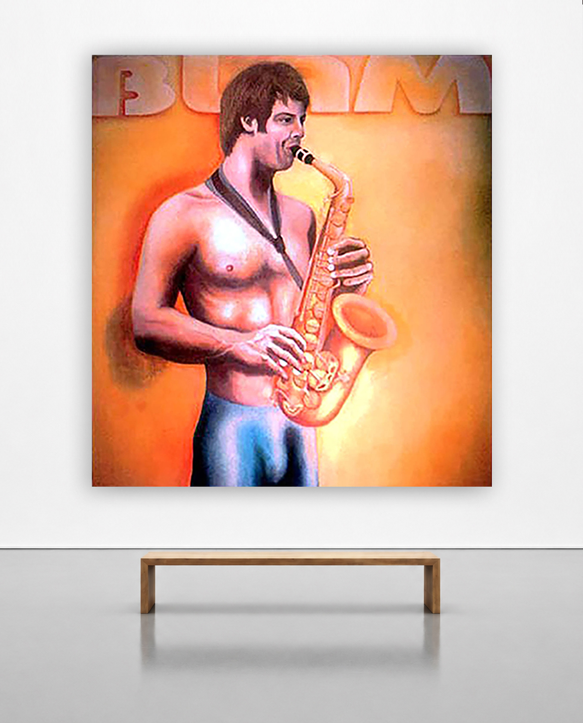 Portrait of saxonphonist Alex Graham painted rehearsing for Thelonious Monk competition in 1996. Painted from life drawings of Alex and imagination. Oil on canvas. 54 x 53.