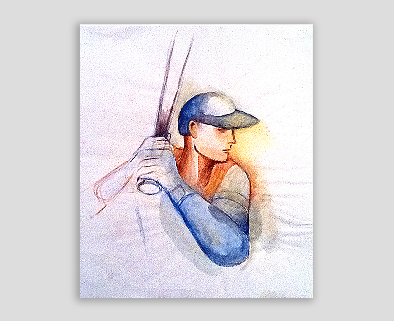 Watercolor of hitter on deck painted live during games at Yankee Stadium in 2010. Copyright Jane Rubin 2010.