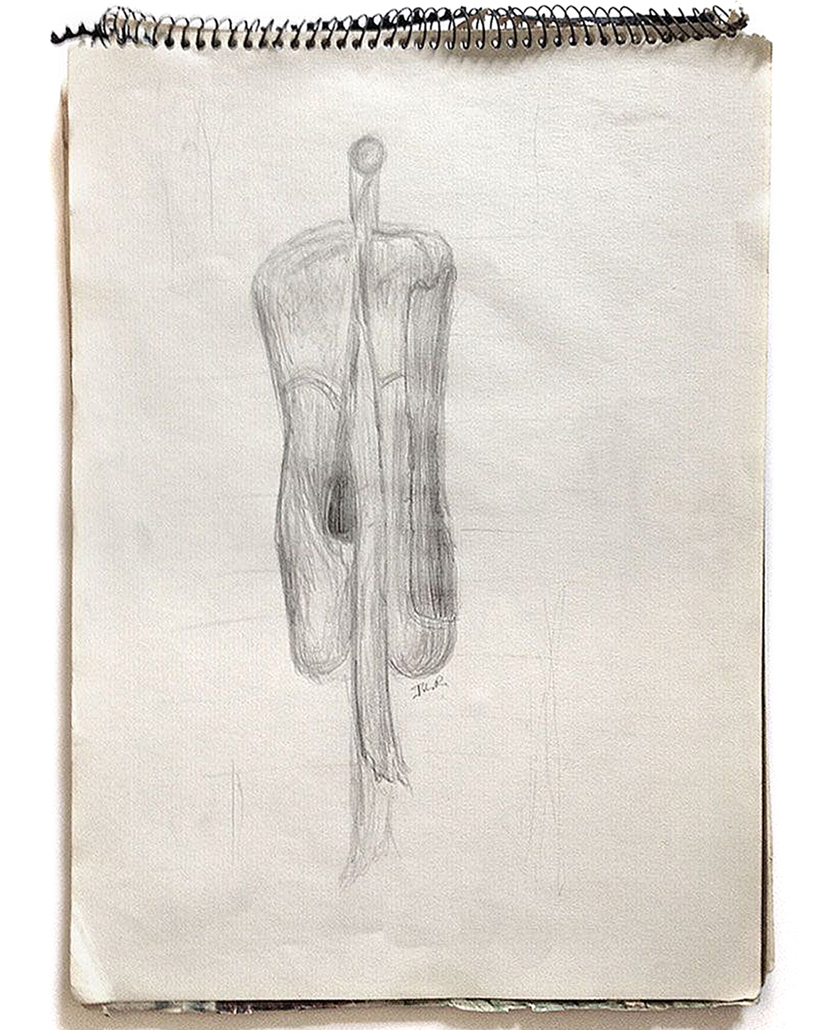 Pencil drawing of my pointe shoes, from life; drawn by Jane Rubin in her pre-teens before Jane Rubin had formal art training; © Jane Rubin circa 1974-76