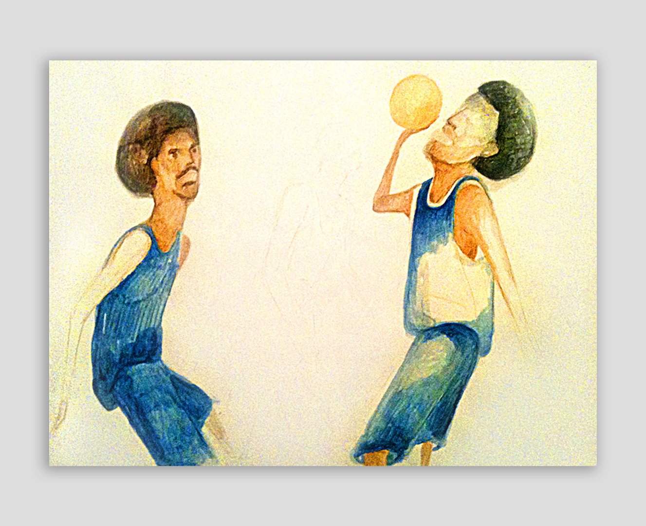 Watercolor of John Singleton painted live at Pro City Summer Basketball Tournament (at Hunter College) Copyright Jane Rubin circa 2006-2009