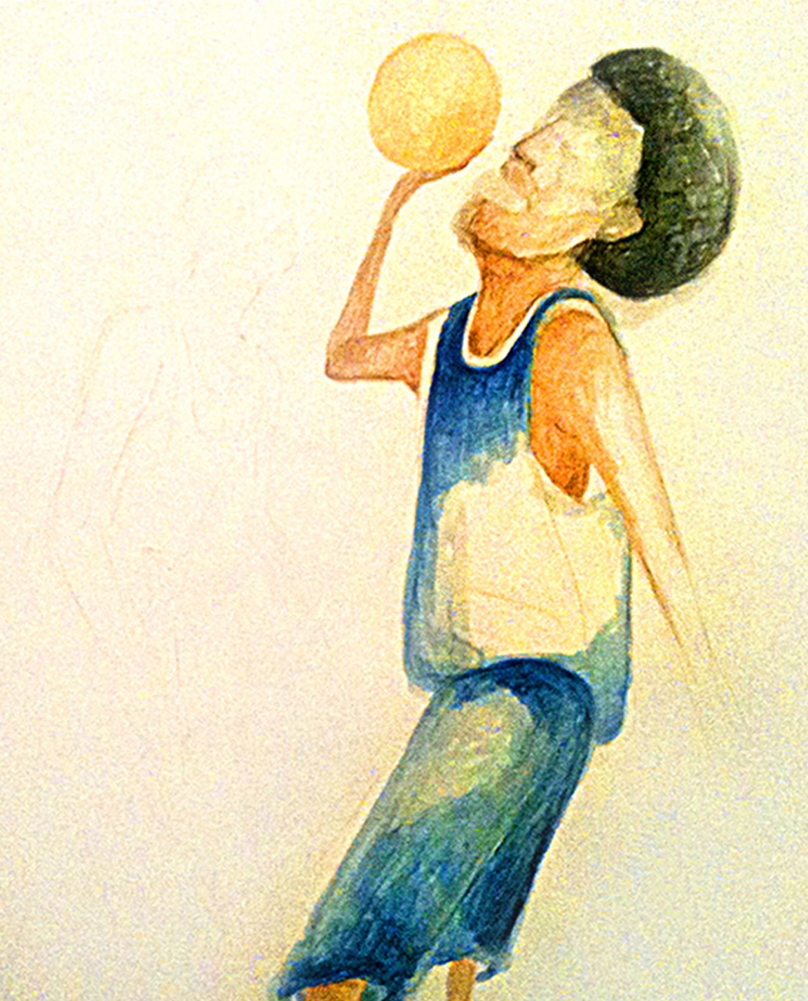 Watercolor of John Singleton painted live at Pro City Summer Basketball Tournament (at Hunter College) Copyright Jane Rubin circa 2006-2009