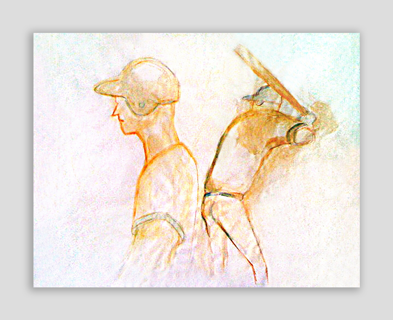 Watercolor of right-handed hitter painted live at Yankee Stadium in 2009. Copyright Jane Rubin 2009.