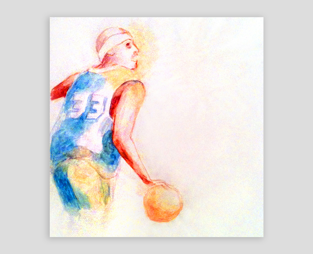 Watercolor of DP painted live at Kenny Graham's West 4 Street Pro Basketball Tournament; Copyright Jane Rubin circa 2009
