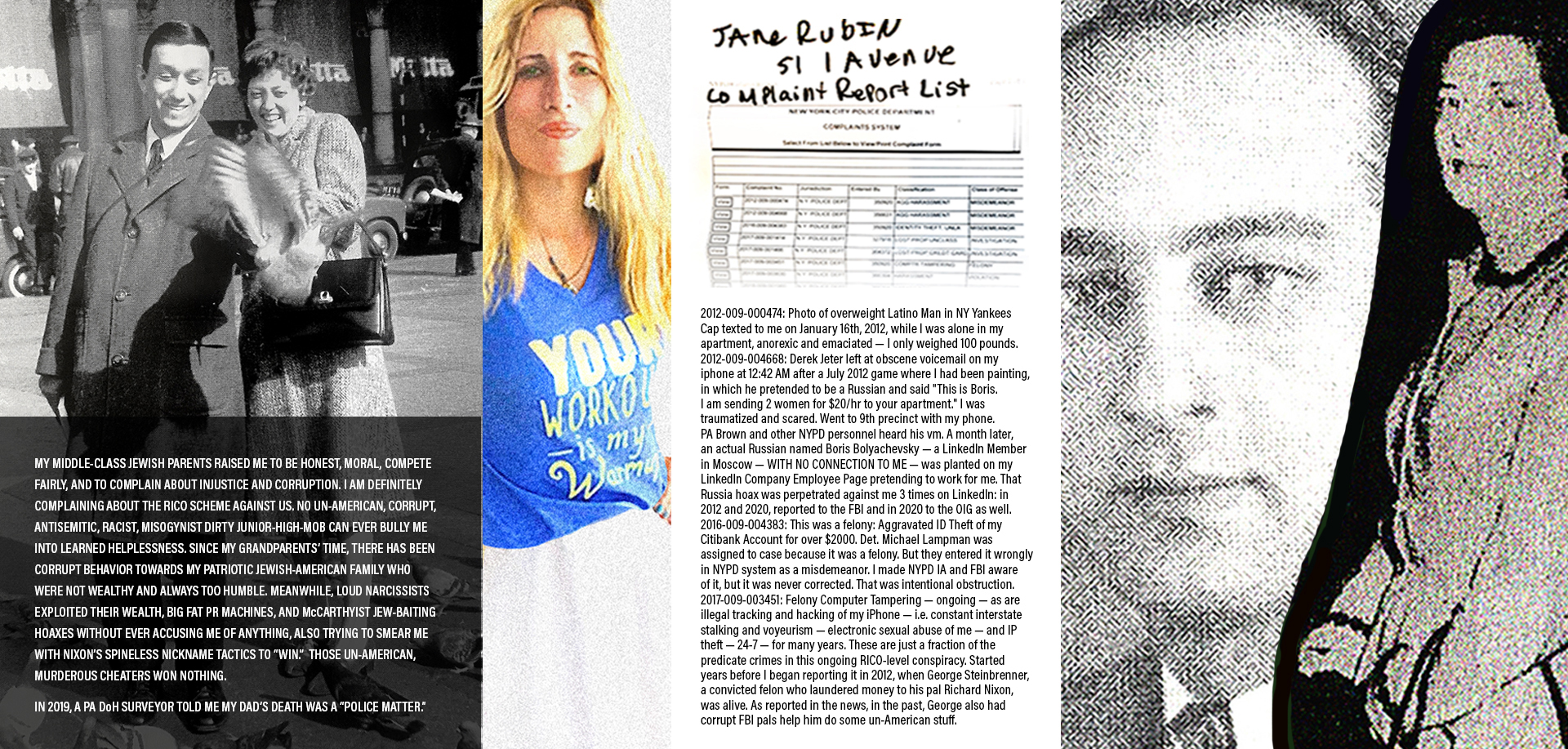 Artist Jane Charlap Cohen Rubin is the daughter of her faithfully married parents, Harry Jay Rubin (deceased) and Margaret Cohen Rubin. Her faithfully married grandparents were PA Democratic Party Leader, House Majority Leader, Attorney General and Supreme Court Justice Herbert Cohen, and Modernist Painter Mildred Charlap Cohen. The Rubin's first family dogs was a miniature German Schnauzer named Scruffy whom Jane Charlap Cohen Rubin leash-trained and walked in the Springdale neighborhood of York, PA, where Jane Charlap Cohen Rubin grew up.