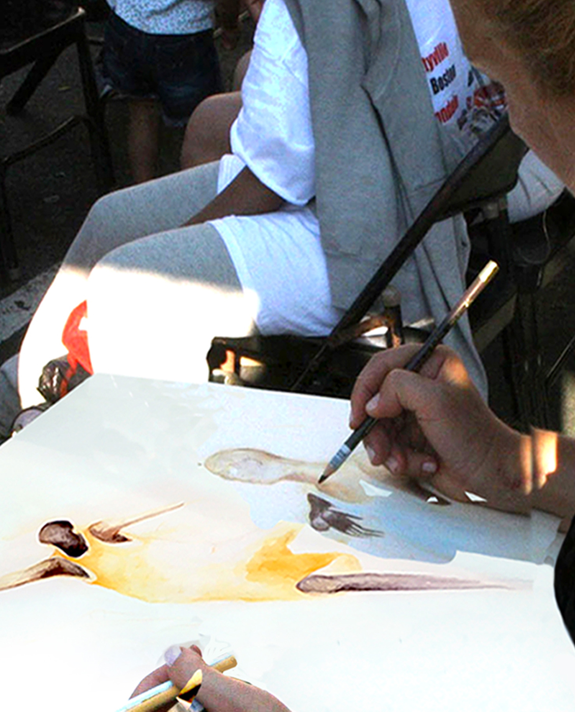 Jane Rubin, Dancer Who Paints, Choreographer and Composer painting male basketball players while they are in motion at the West 4th Pro Basketball Tournament, New York City. Copyright Jane Rubin Circa 2007-9.
