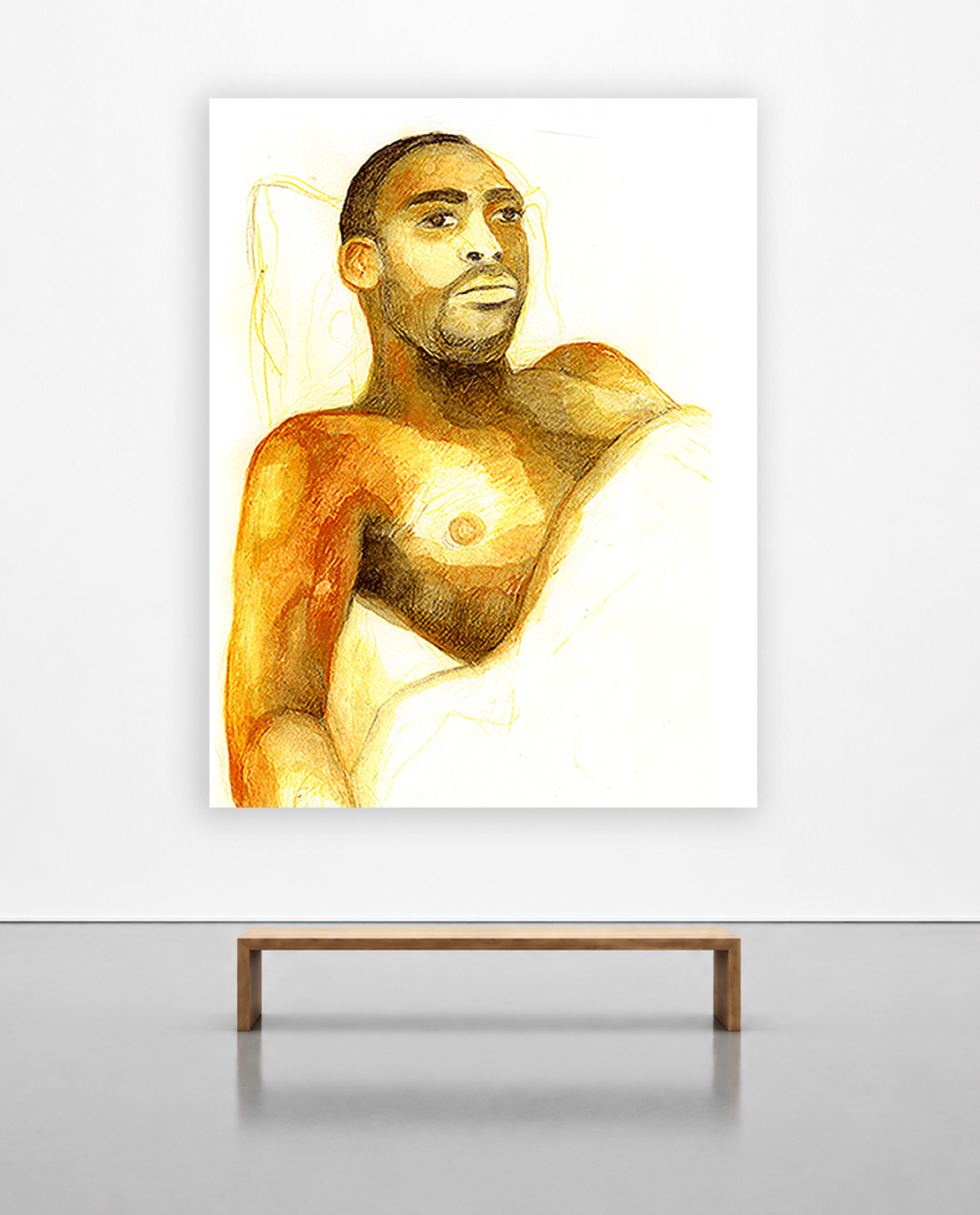 Life drawing of Jason, drawn by Jane Rubin in her studio in 1991; charcoal and conte crayon on torn paper; approx. 50 x 35 inches.