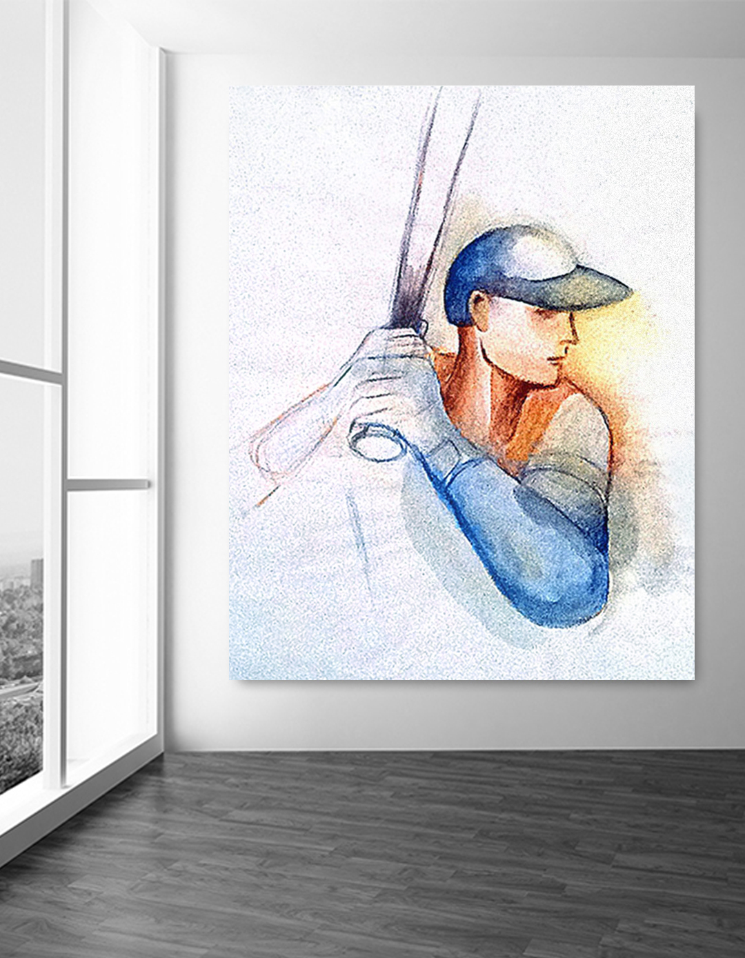 Watercolor painting of John Strickland playing basketball painted in real time at the West 4th Basketball Championship Game in 2005. Copyright Artist Jane Rubin 2005